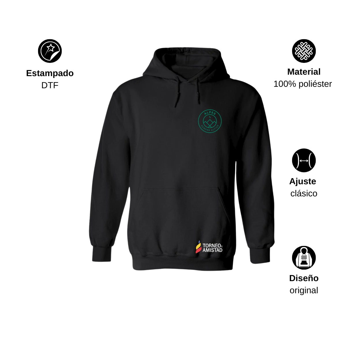 Sudadera Hoodie Unisex Poliéster Torneo de la Amistad D2E Alpes