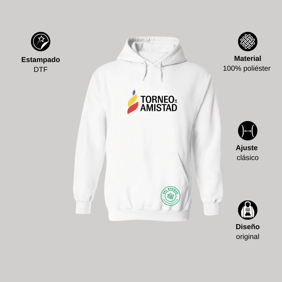 Sudadera Hoodie Unisex Poliéster Torneo de la Amistad D3T Del Bosque