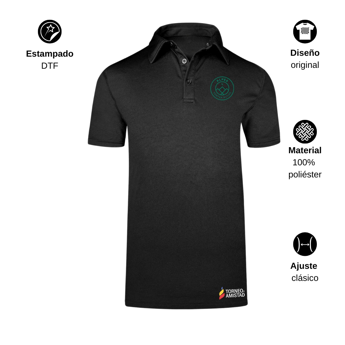 Playera Polo Dry Fit Unisex Poliéster Torneo de la Amistad D2E Alpes
