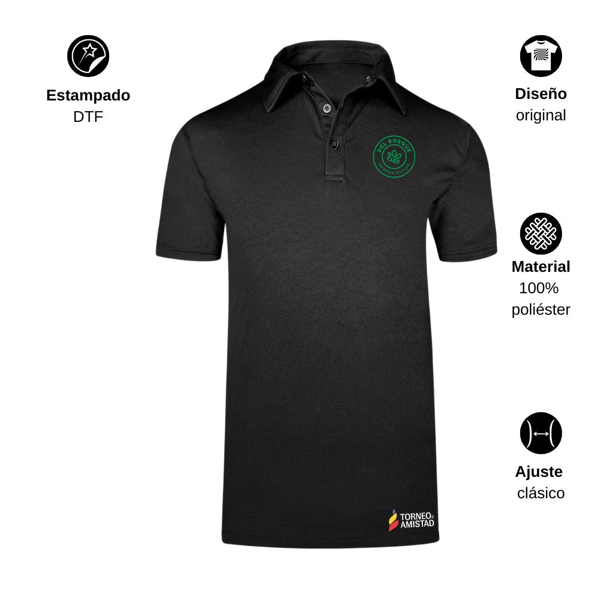 Playera Polo Dry Fit Unisex Poliéster Torneo de la Amistad D2E Del Bosque