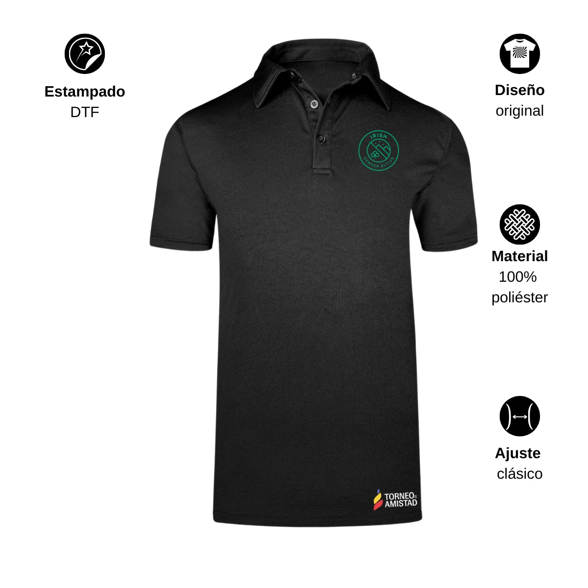 Playera Polo Dry Fit Unisex Poliéster Torneo de la Amistad D2E Irish