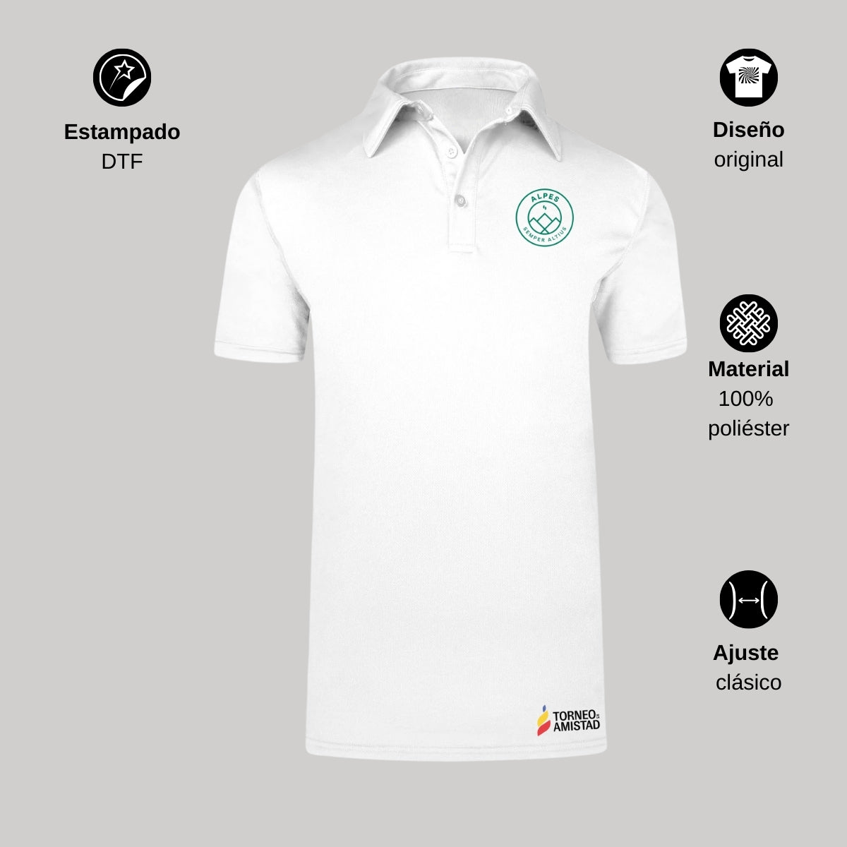 Playera Polo Dry Fit Unisex Poliéster Torneo de la Amistad D2E Alpes