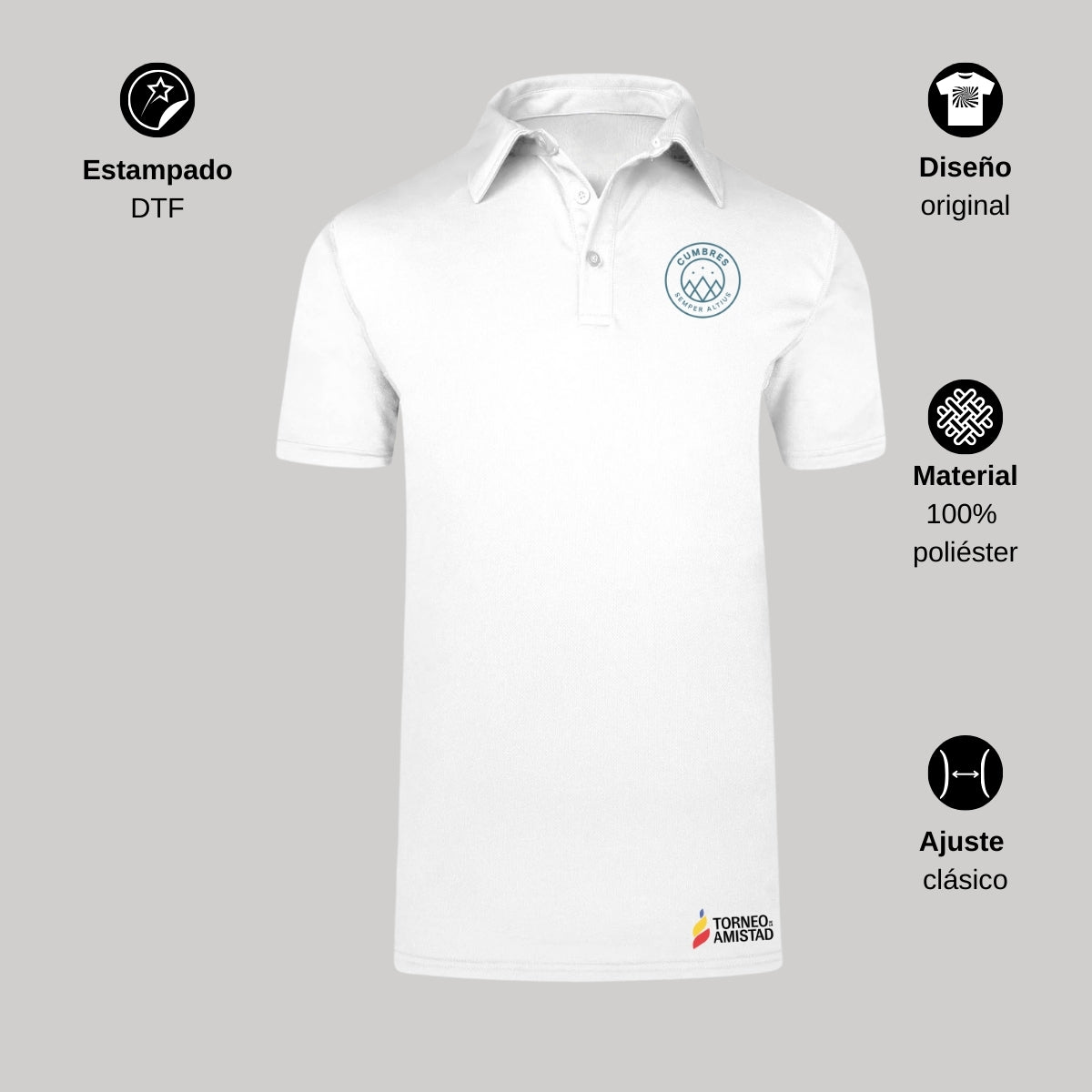 Playera Polo Dry Fit Unisex Poliéster Torneo de la Amistad D2E Cumbres