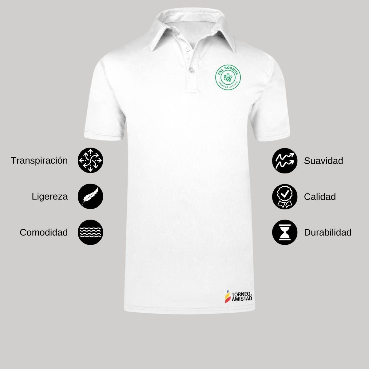 Playera Polo Dry Fit Unisex Poliéster Torneo de la Amistad D2E Del Bosque