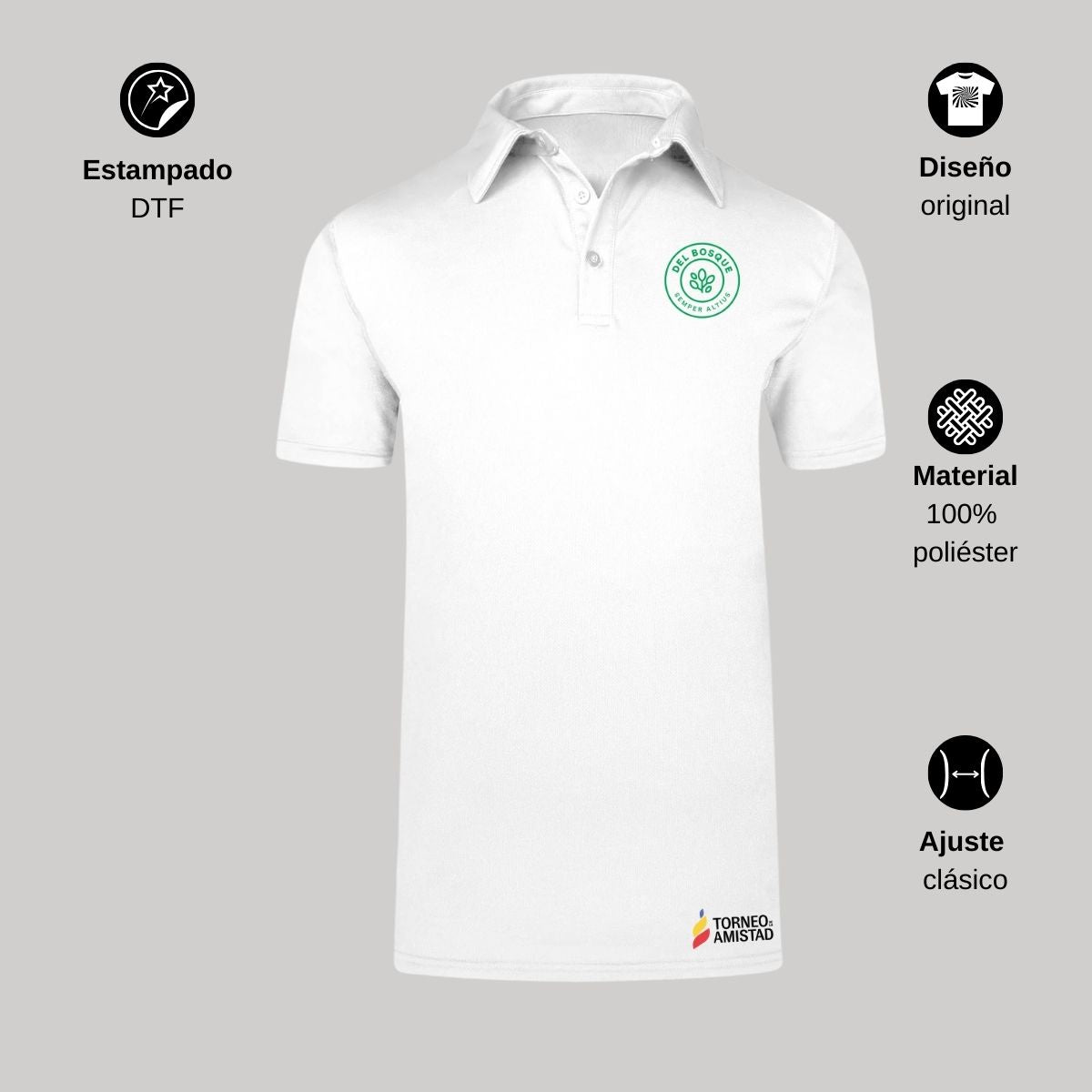 Playera Polo Dry Fit Unisex Poliéster Torneo de la Amistad D2E Del Bosque