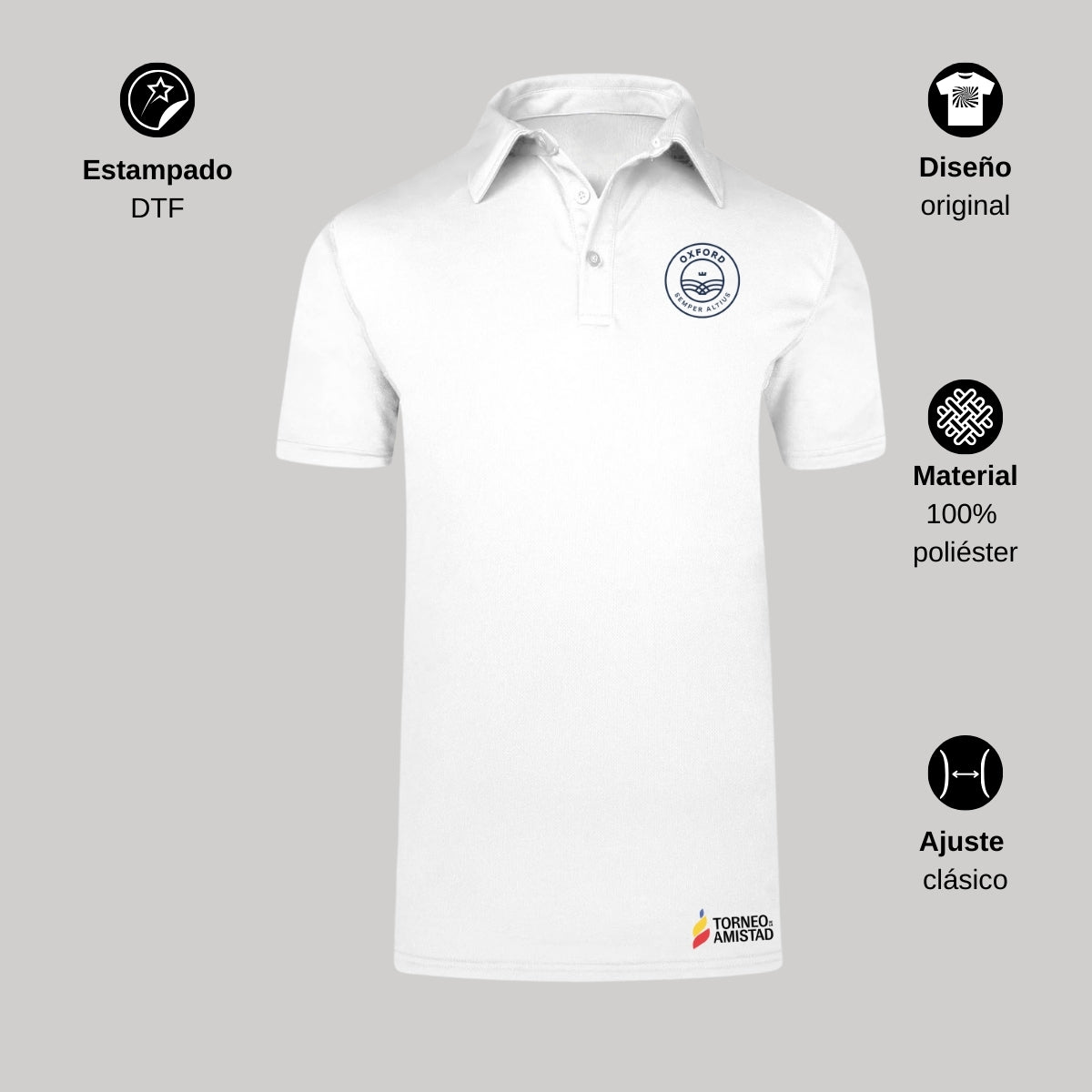 Playera Polo Dry Fit Unisex Poliéster Torneo de la Amistad D2E Oxford