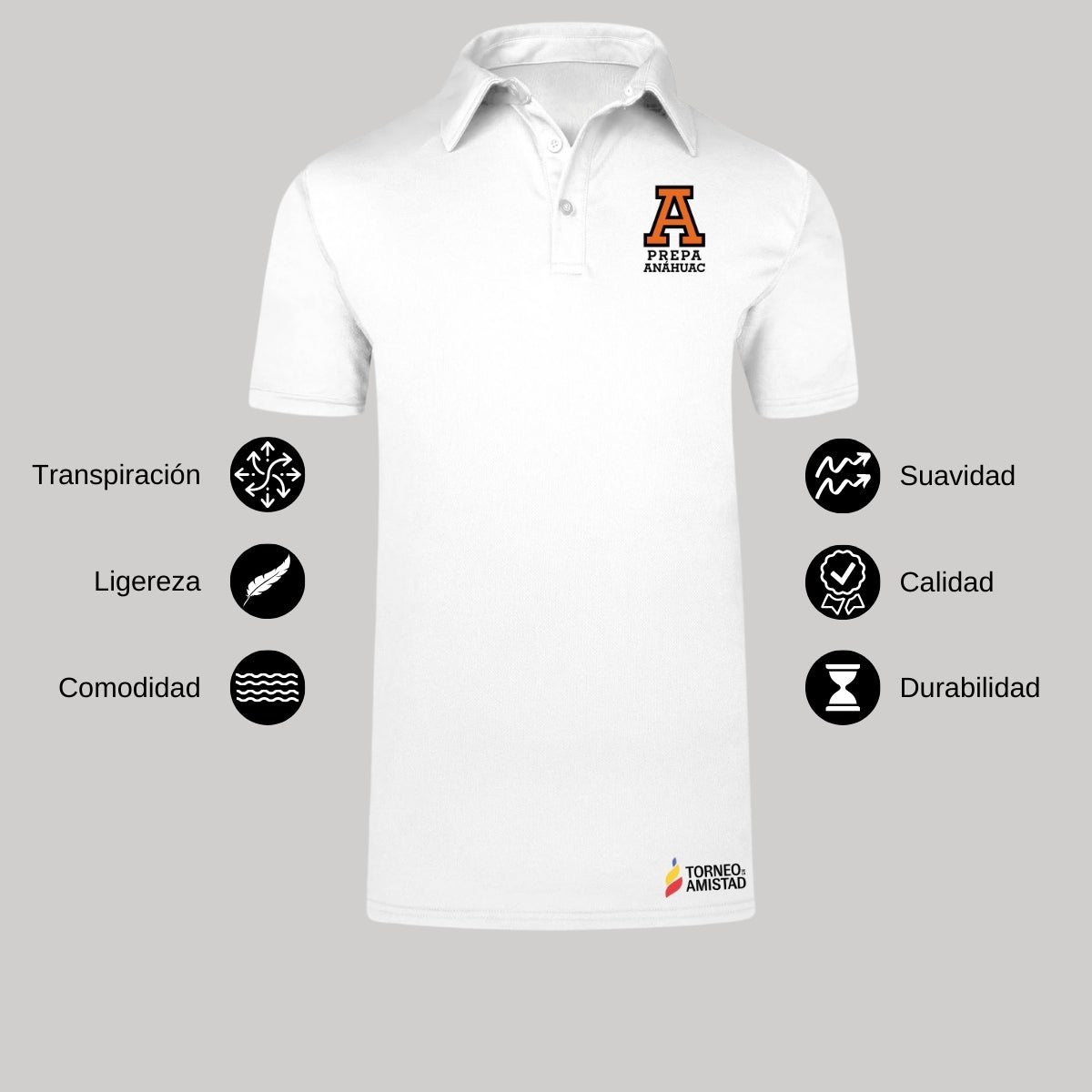Playera Polo Dry Fit Unisex Poliéster Torneo de la Amistad D2E Prepa Anahuac