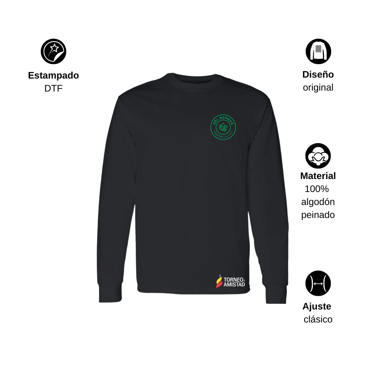Playera Manga Larga Unisex Algodón Torneo de la Amistad D2E Del Bosque