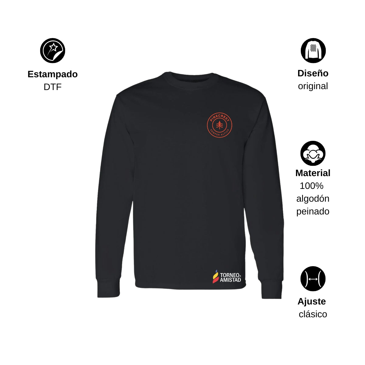 Playera Manga Larga Unisex Algodón Torneo de la Amistad D2E Pinecrest