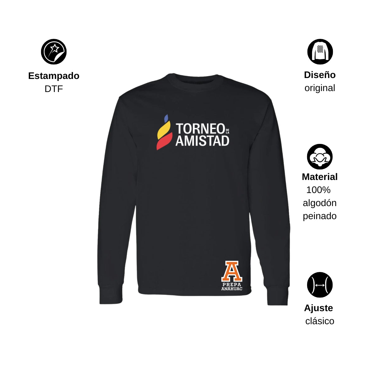 Playera Manga Larga Unisex Algodón Torneo de la Amistad D3T Prepa Anahuac