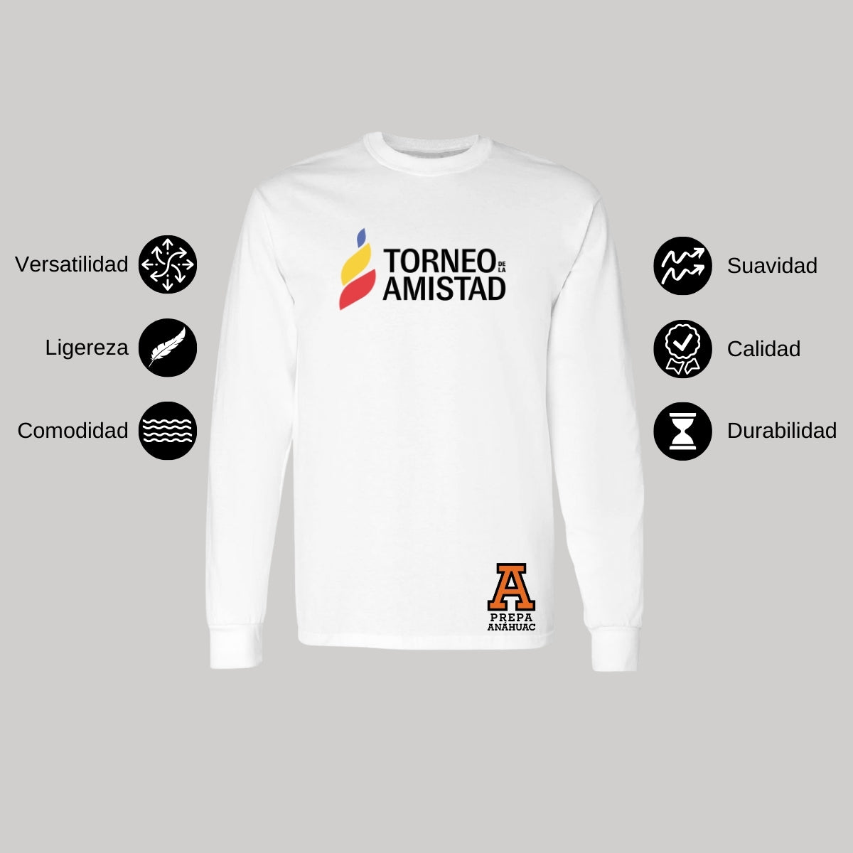 Playera Manga Larga Unisex Algodón Torneo de la Amistad D3T Prepa Anahuac