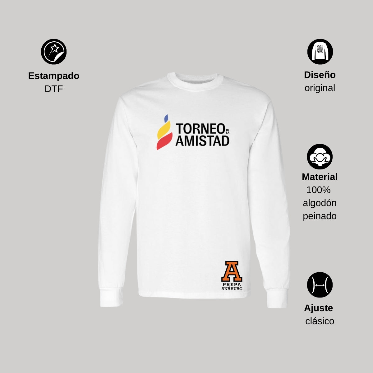 Playera Manga Larga Unisex Algodón Torneo de la Amistad D3T Prepa Anahuac