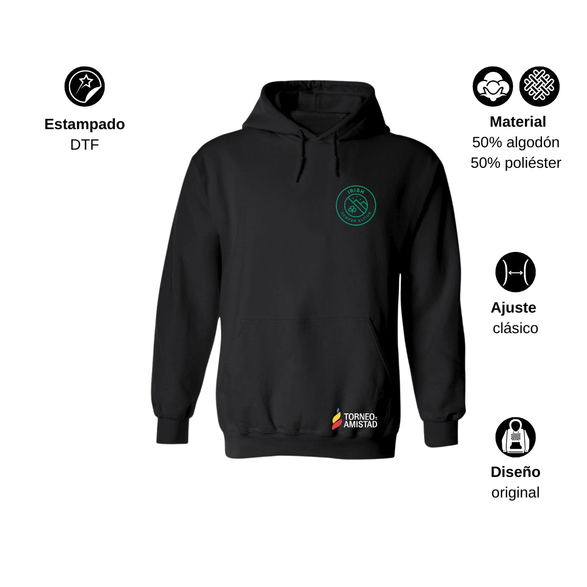 Sudadera Hoodie Unisex Algodón Poliéster Torneo de la Amistad D2E Irish