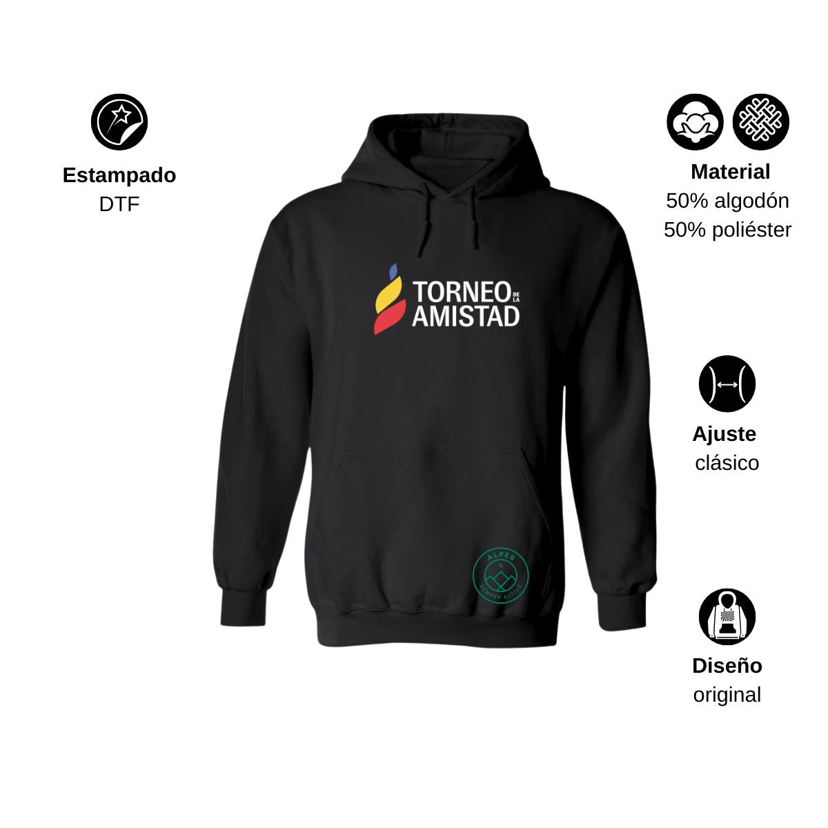 Sudadera Hoodie Unisex Algodón Poliéster Torneo de la Amistad D3T Alpes