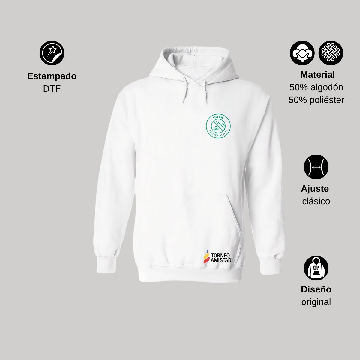 Sudadera Hoodie Unisex Algodón Poliéster Torneo de la Amistad D2E Irish