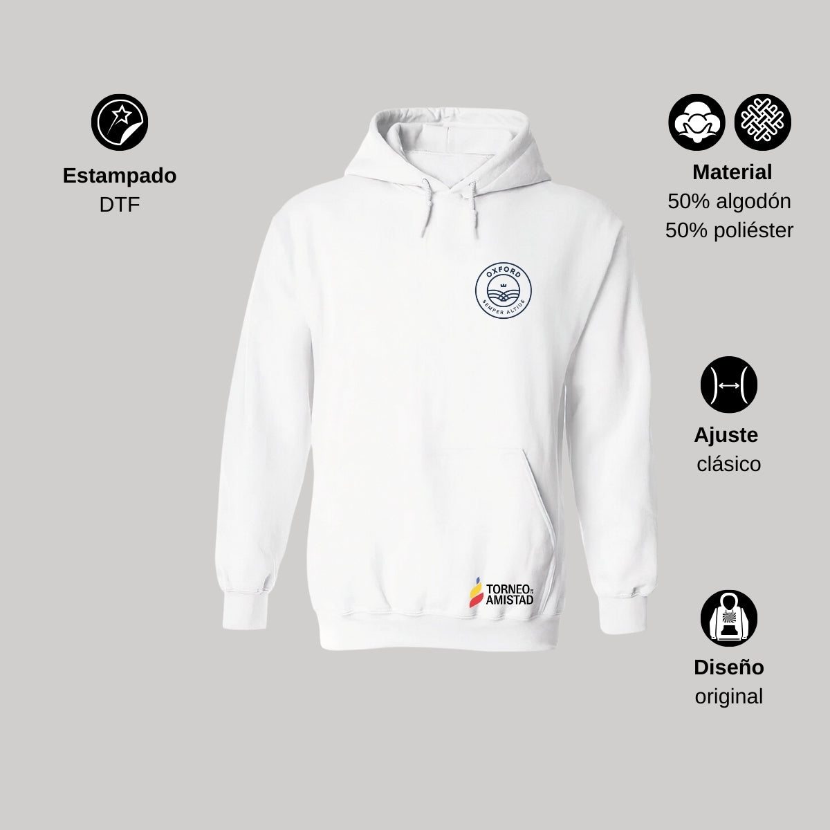 Sudadera Hoodie Unisex Algodón Poliéster Torneo de la Amistad D2E Oxford