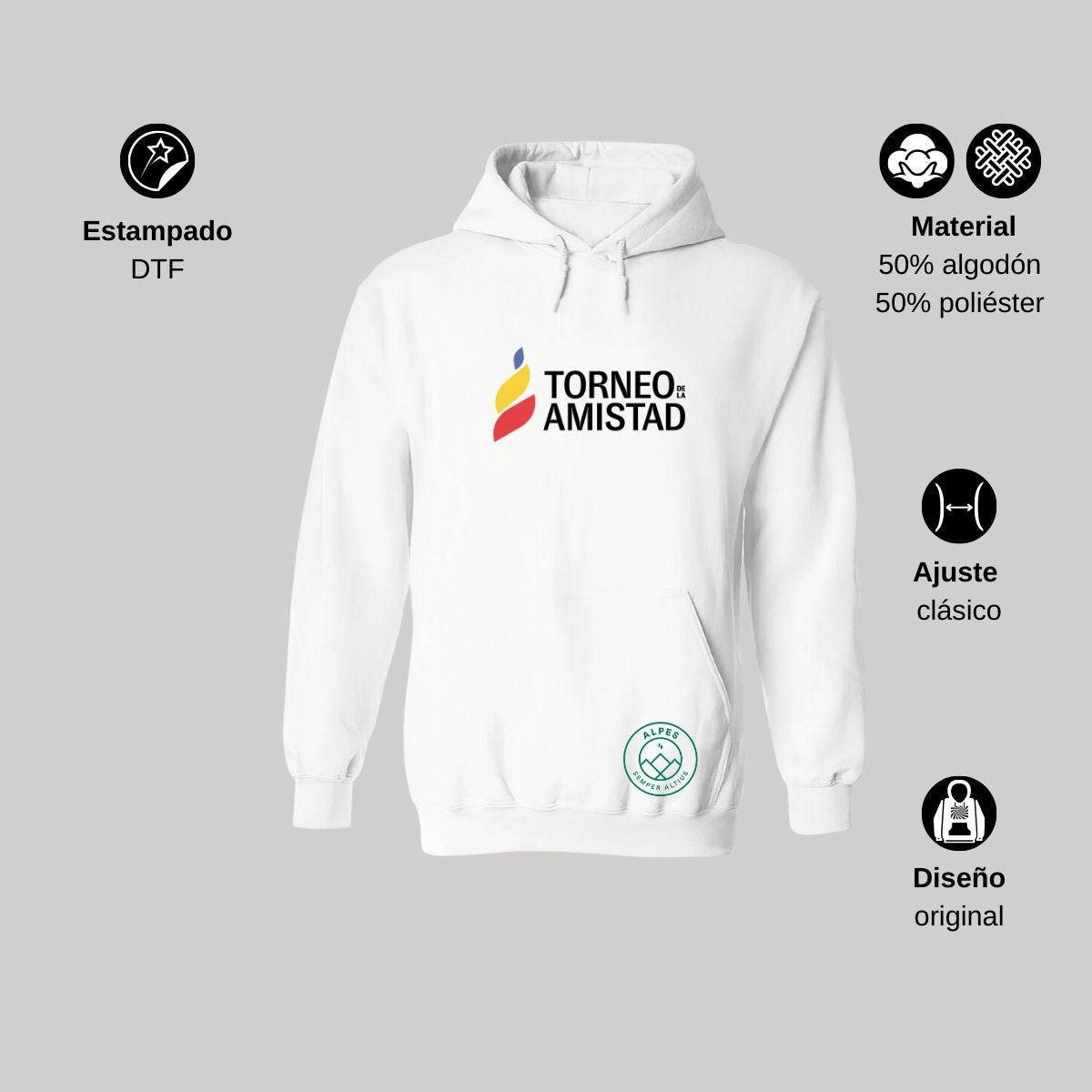 Sudadera Hoodie Unisex Algodón Poliéster Torneo de la Amistad D3T Alpes