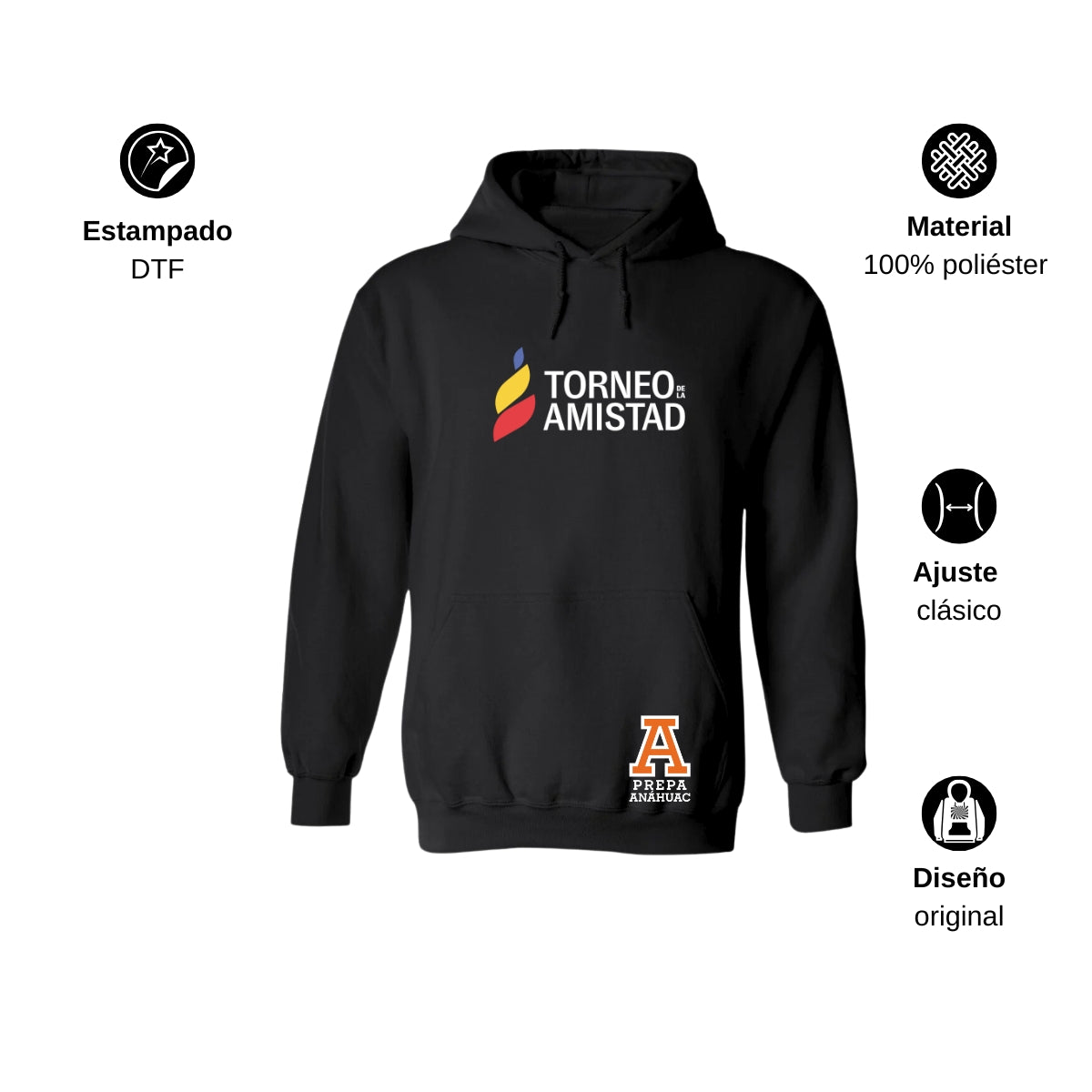 Sudadera Hoodie Unisex Poliéster Torneo de la Amistad D3T Prepa Anahuac