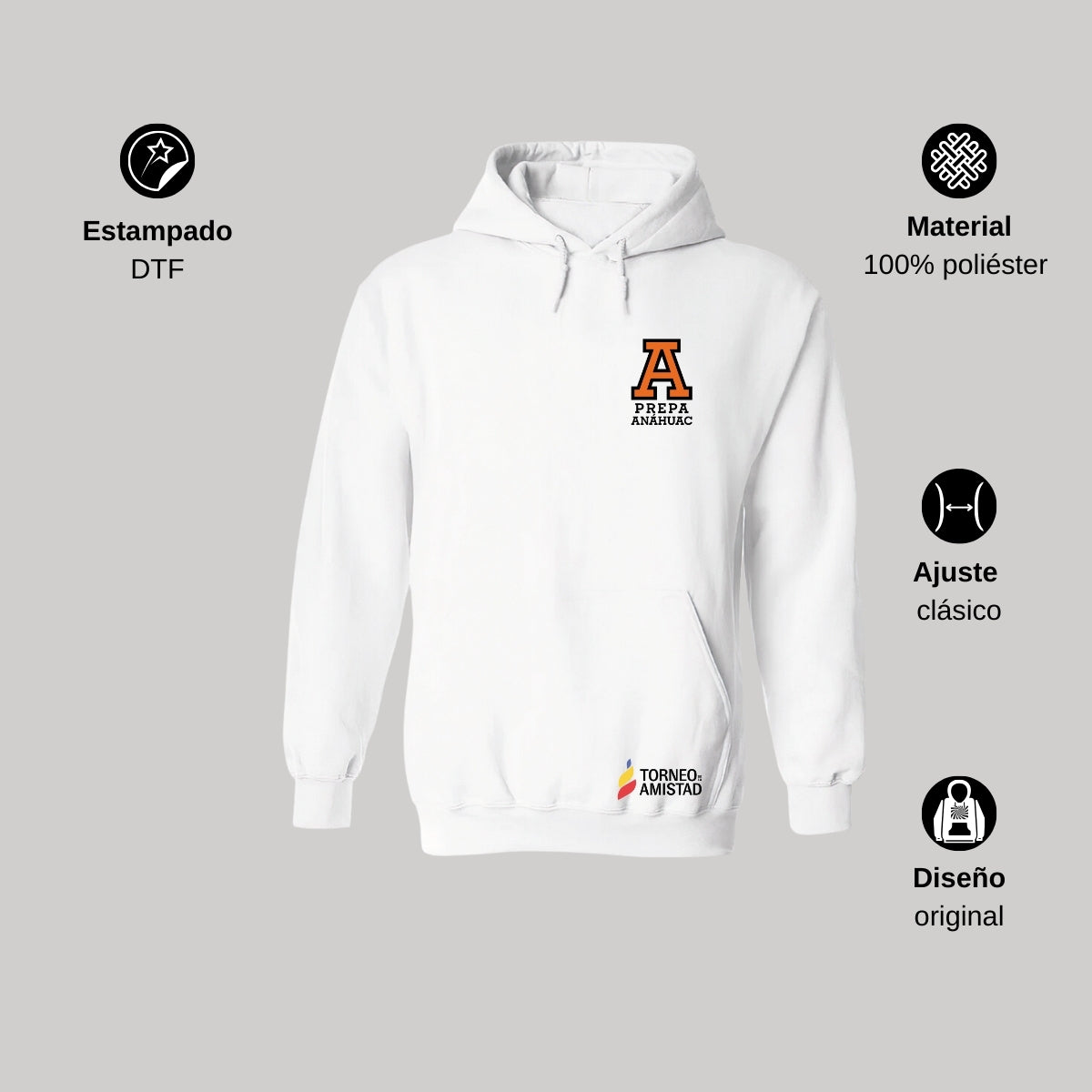 Sudadera Hoodie Unisex Poliéster Torneo de la Amistad D2E Prepa Anahuac