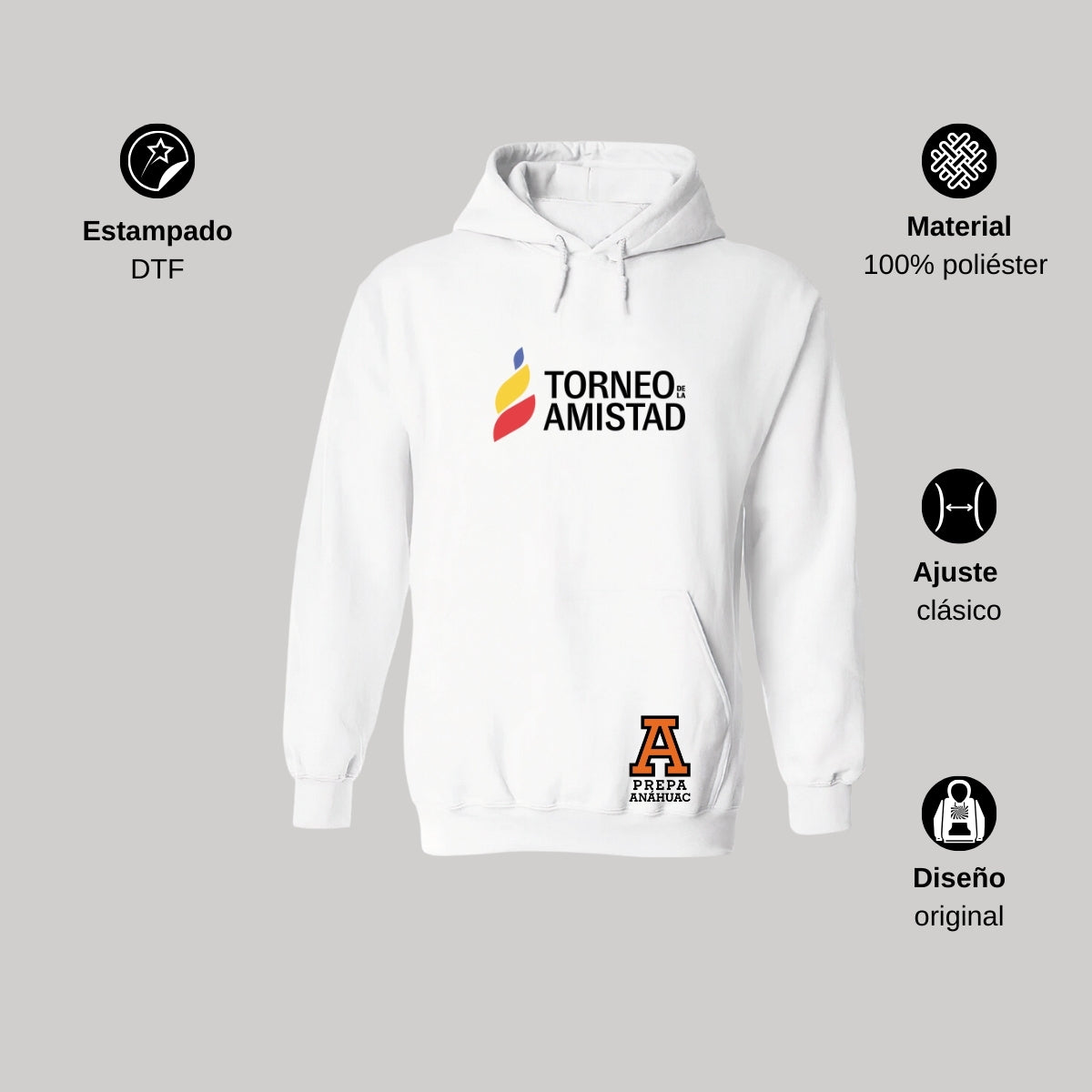 Sudadera Hoodie Unisex Poliéster Torneo de la Amistad D3T Prepa Anahuac