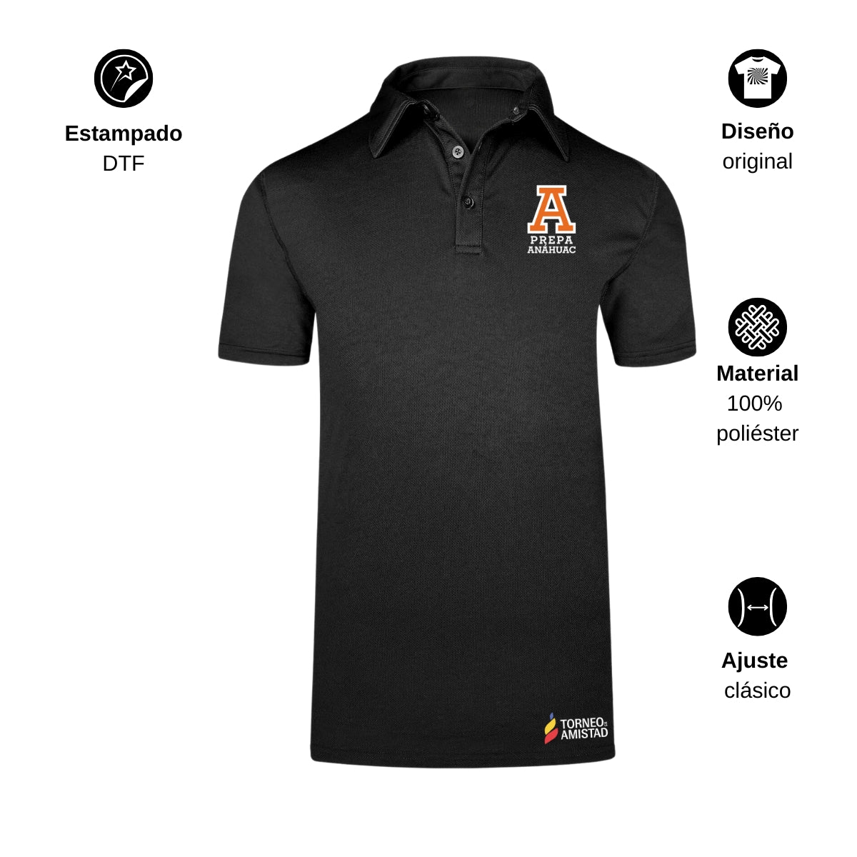 Playera Polo Dry Fit Unisex Poliéster Torneo de la Amistad D2E Prepa Anahuac