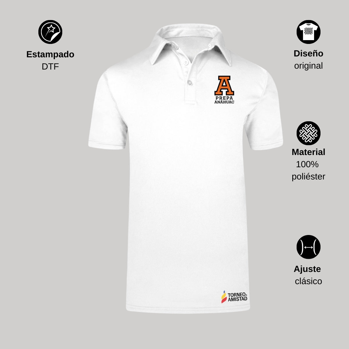 Playera Polo Dry Fit Unisex Poliéster Torneo de la Amistad D2E Prepa Anahuac