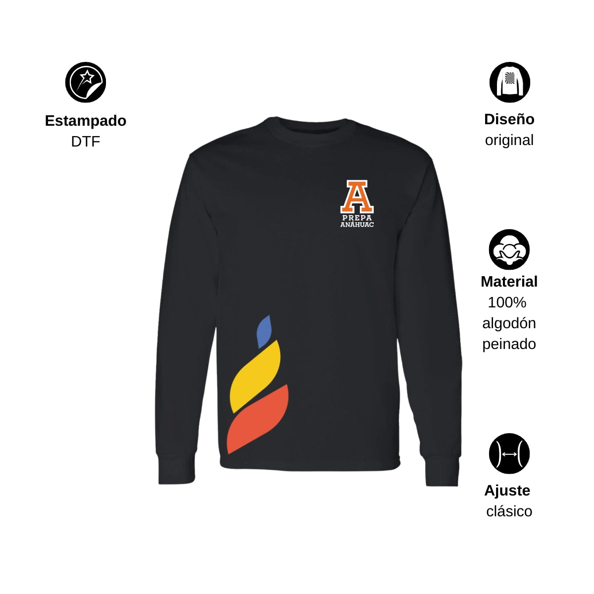 Playera Manga Larga Unisex Algodón Torneo de la Amistad D1E Prepa Anahuac