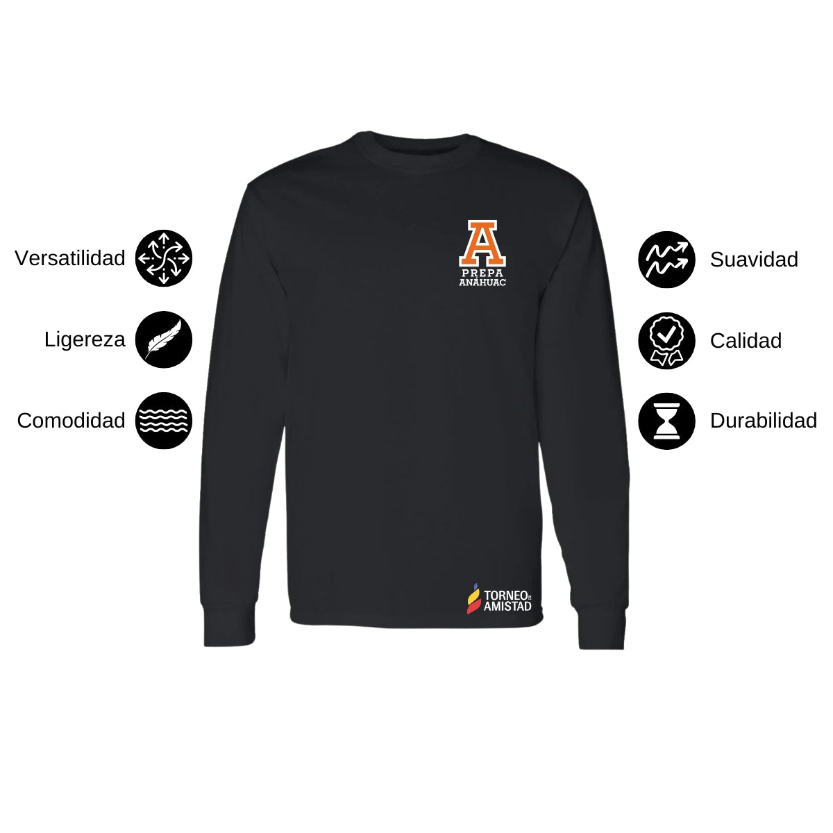 Playera Manga Larga Unisex Algodón Torneo de la Amistad D2E Prepa Anahuac
