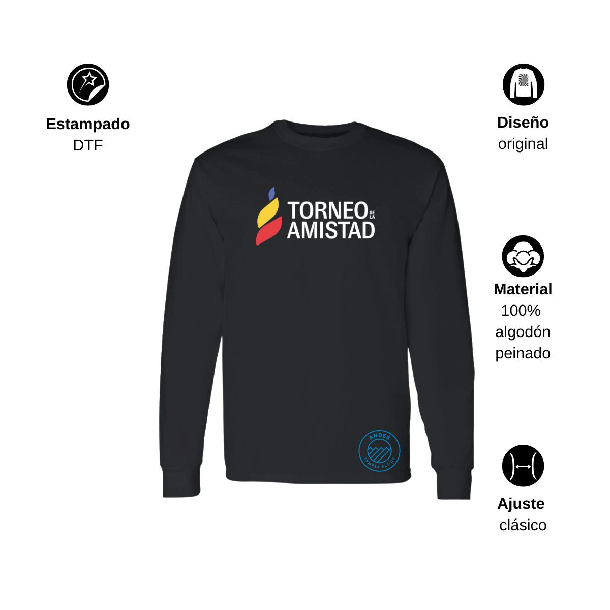 Playera Manga Larga Unisex Algodón Torneo de la Amistad D3T Andes