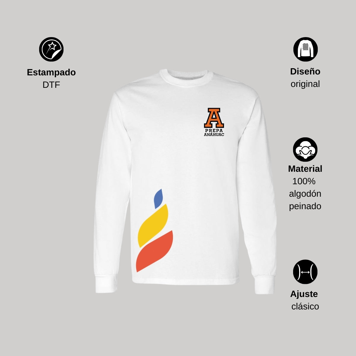 Playera Manga Larga Unisex Algodón Torneo de la Amistad D1E Prepa Anahuac