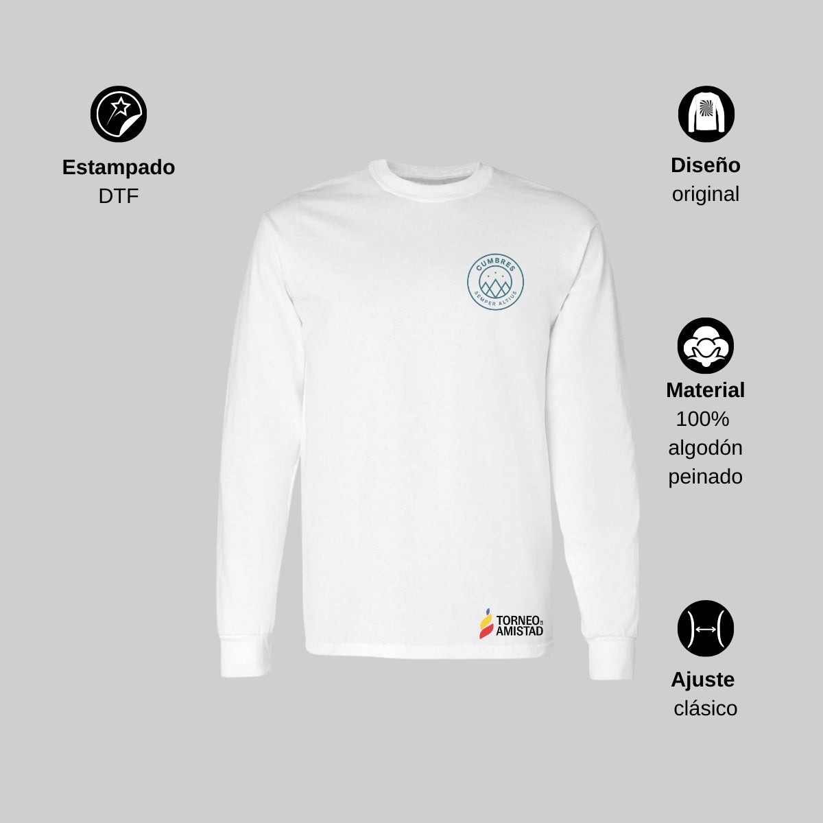 Playera Manga Larga Unisex Algodón Torneo de la Amistad D2E Cumbres