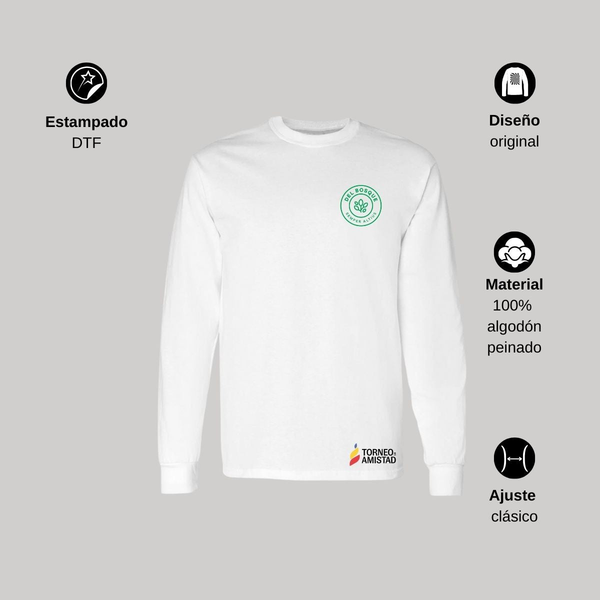 Playera Manga Larga Unisex Algodón Torneo de la Amistad D2E Del Bosque
