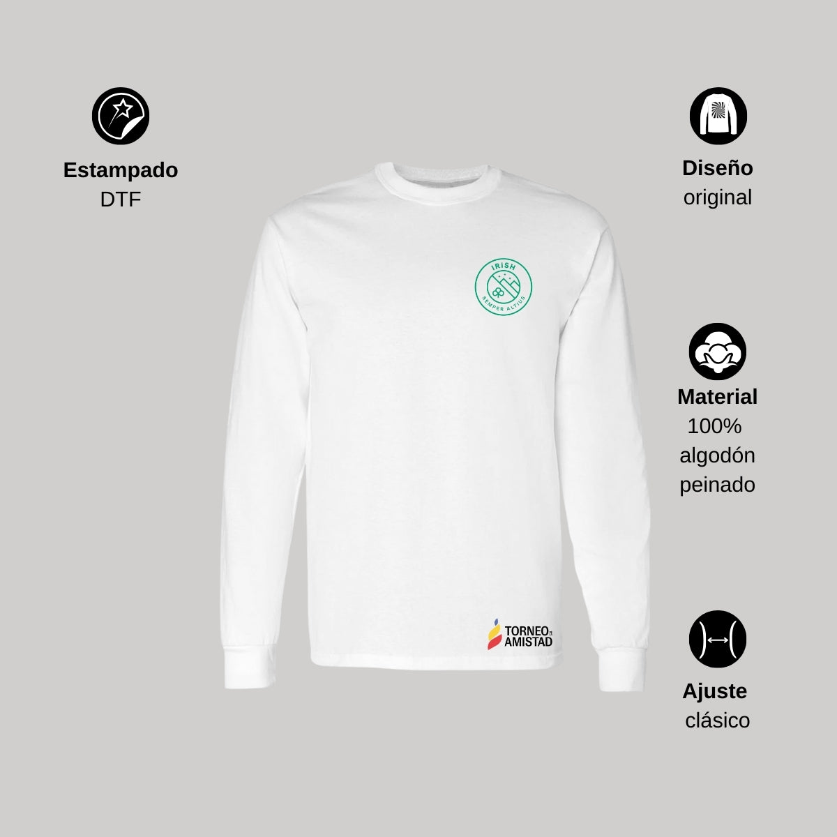 Playera Manga Larga Unisex Algodón Torneo de la Amistad D2E Irish