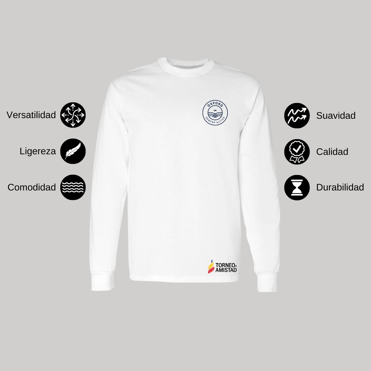 Playera Manga Larga Unisex Algodón Torneo de la Amistad D2E Oxford