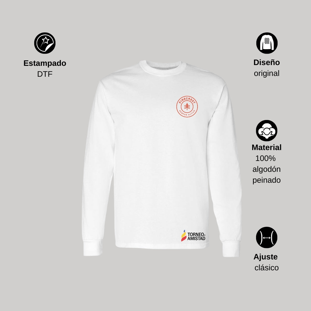 Playera Manga Larga Unisex Algodón Torneo de la Amistad D2E Pinecrest