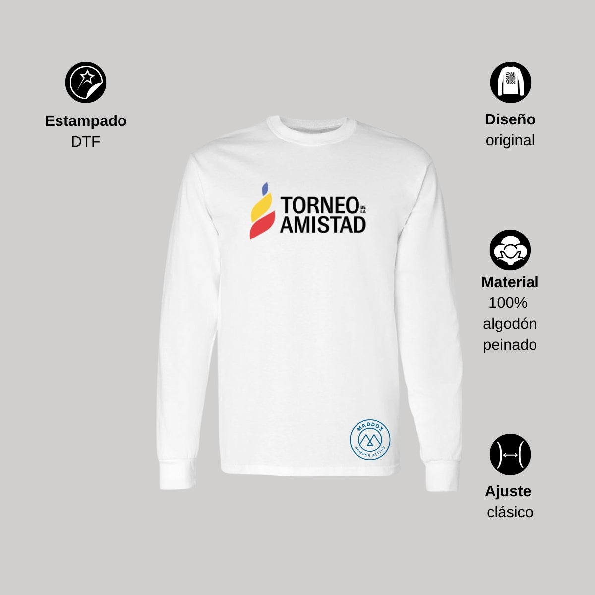 Playera Manga Larga Unisex Algodón Torneo de la Amistad D3T Maddox