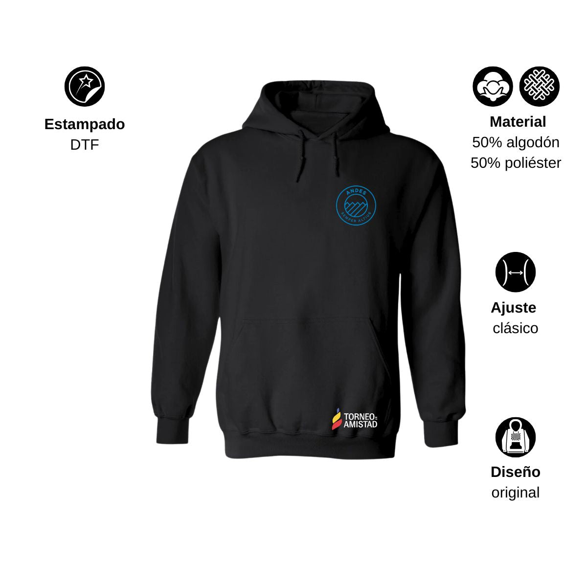 Sudadera Hoodie Unisex Algodón Poliéster Torneo de la Amistad D2E Andes