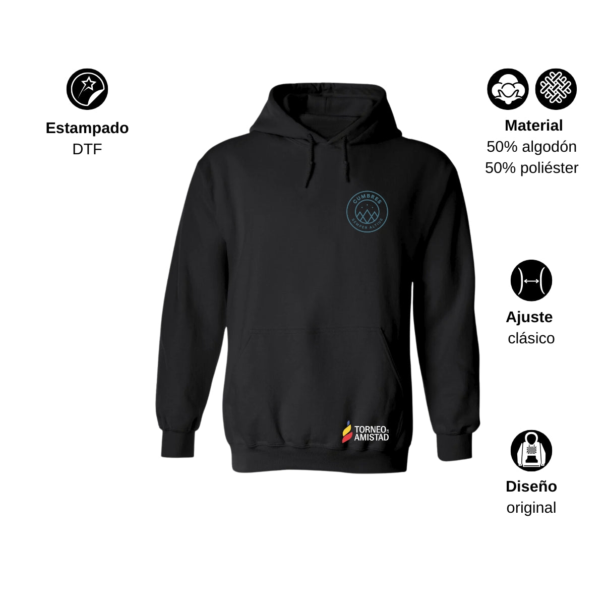 Sudadera Hoodie Unisex Algodón Poliéster Torneo de la Amistad D2E Cumbres