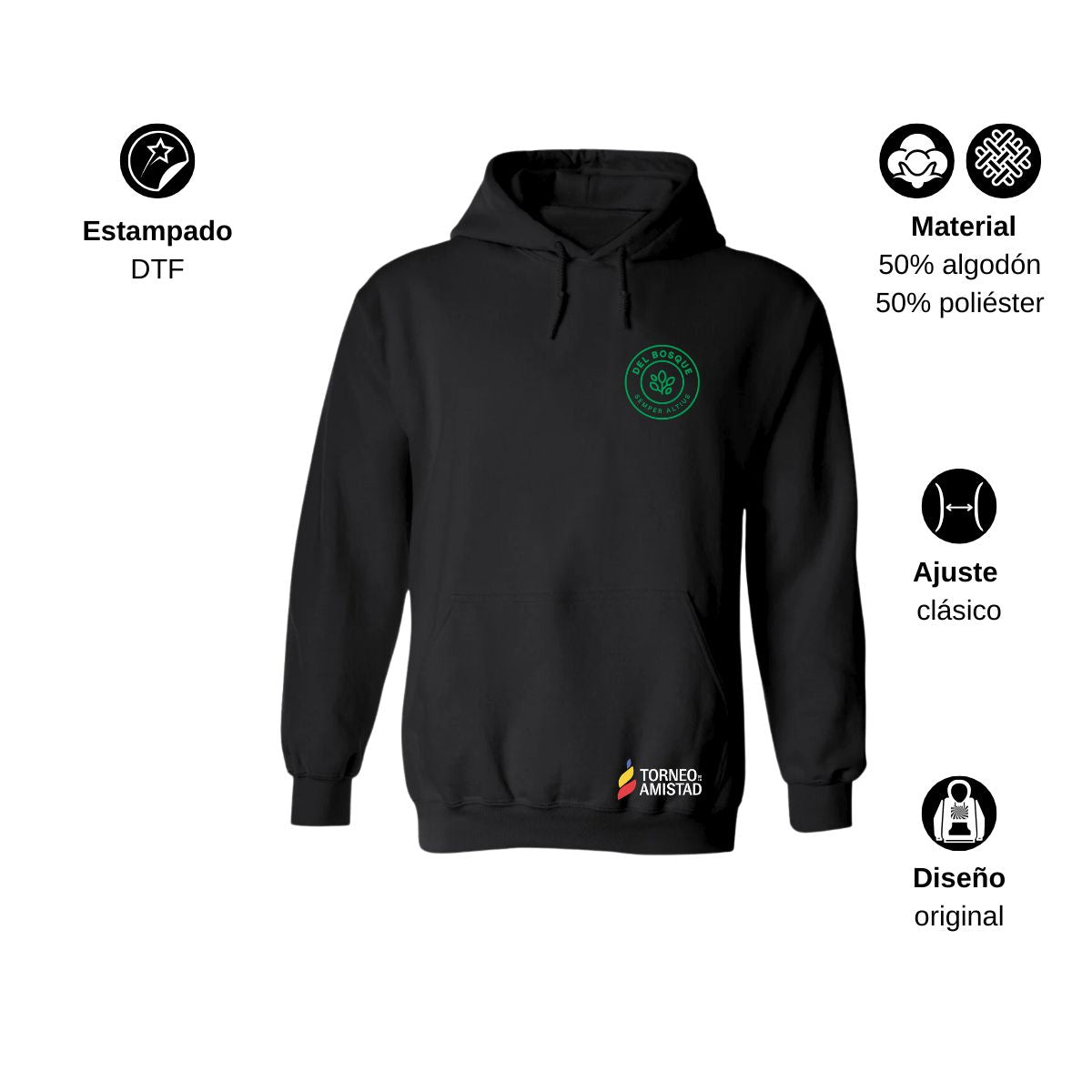 Sudadera Hoodie Unisex Algodón Poliéster Torneo de la Amistad D2E Del Bosque