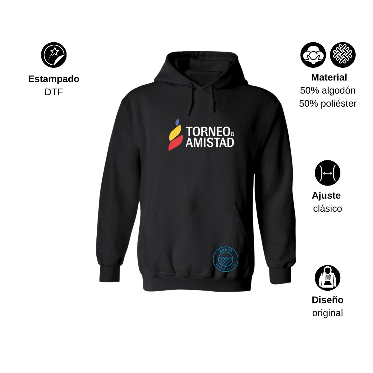 Sudadera Hoodie Unisex Algodón Poliéster Torneo de la Amistad D3T Andes