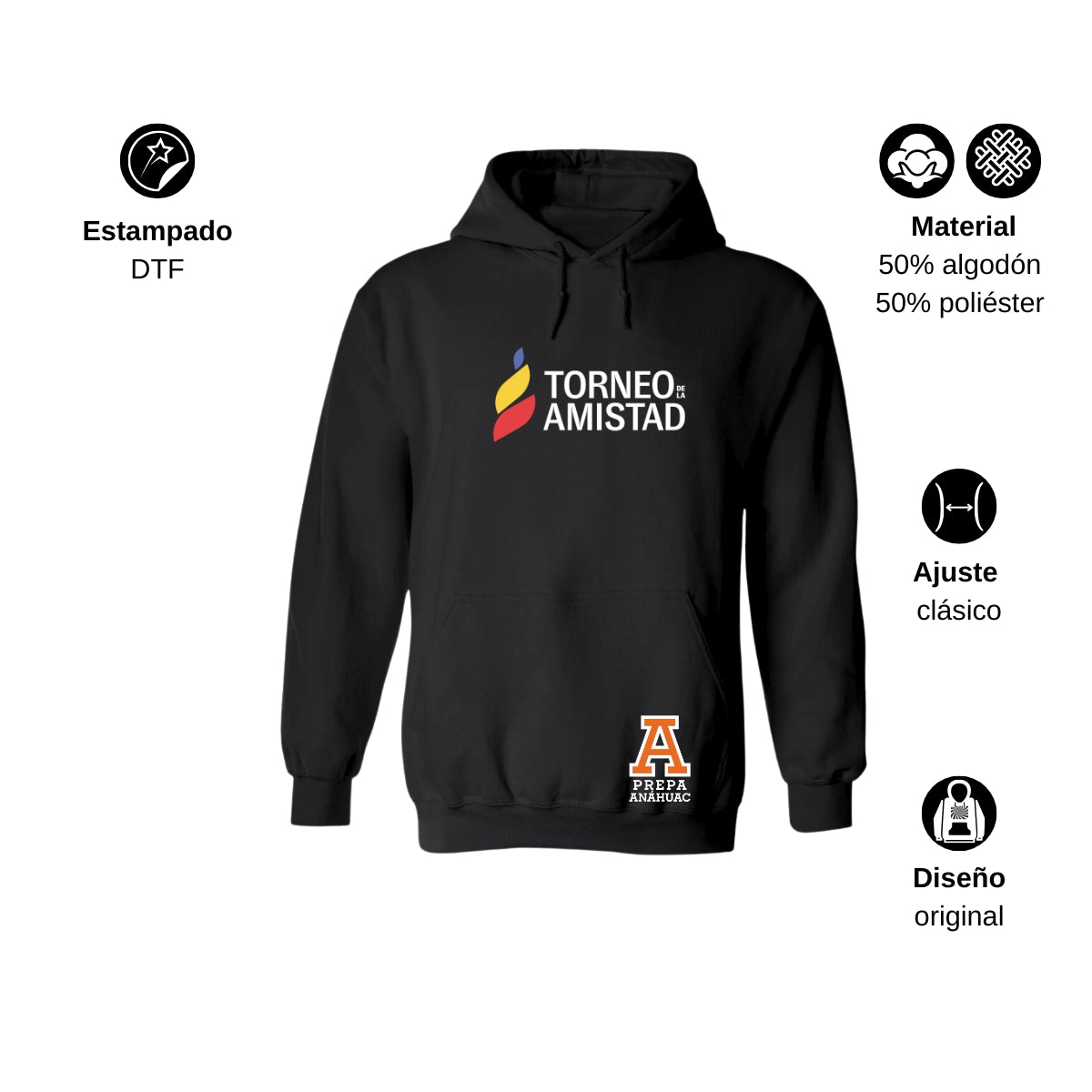 Sudadera Hoodie Unisex Algodón Poliéster Torneo de la Amistad D3T Prepa Anahuac