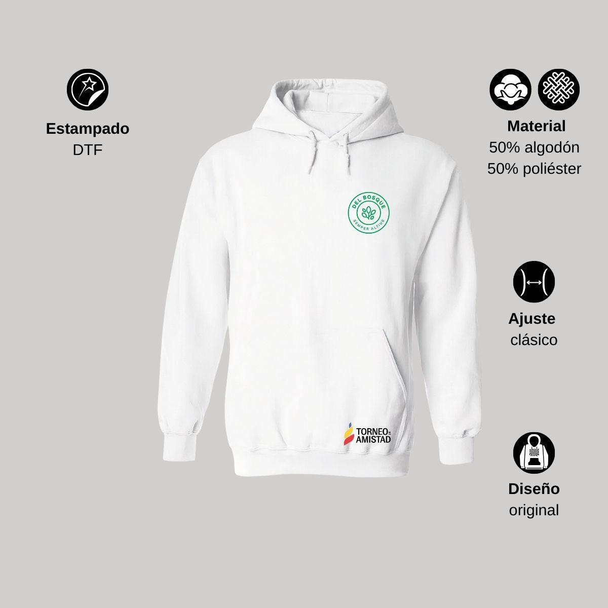 Sudadera Hoodie Unisex Algodón Poliéster Torneo de la Amistad D2E Del Bosque