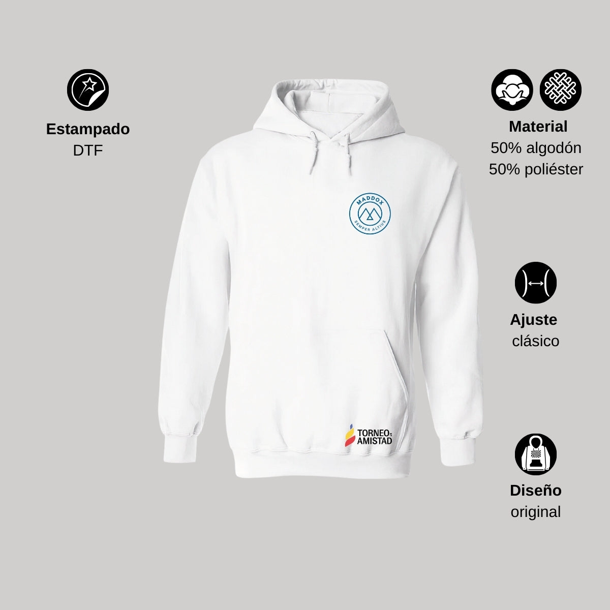 Sudadera Hoodie Unisex Algodón Poliéster Torneo de la Amistad D2E Maddox