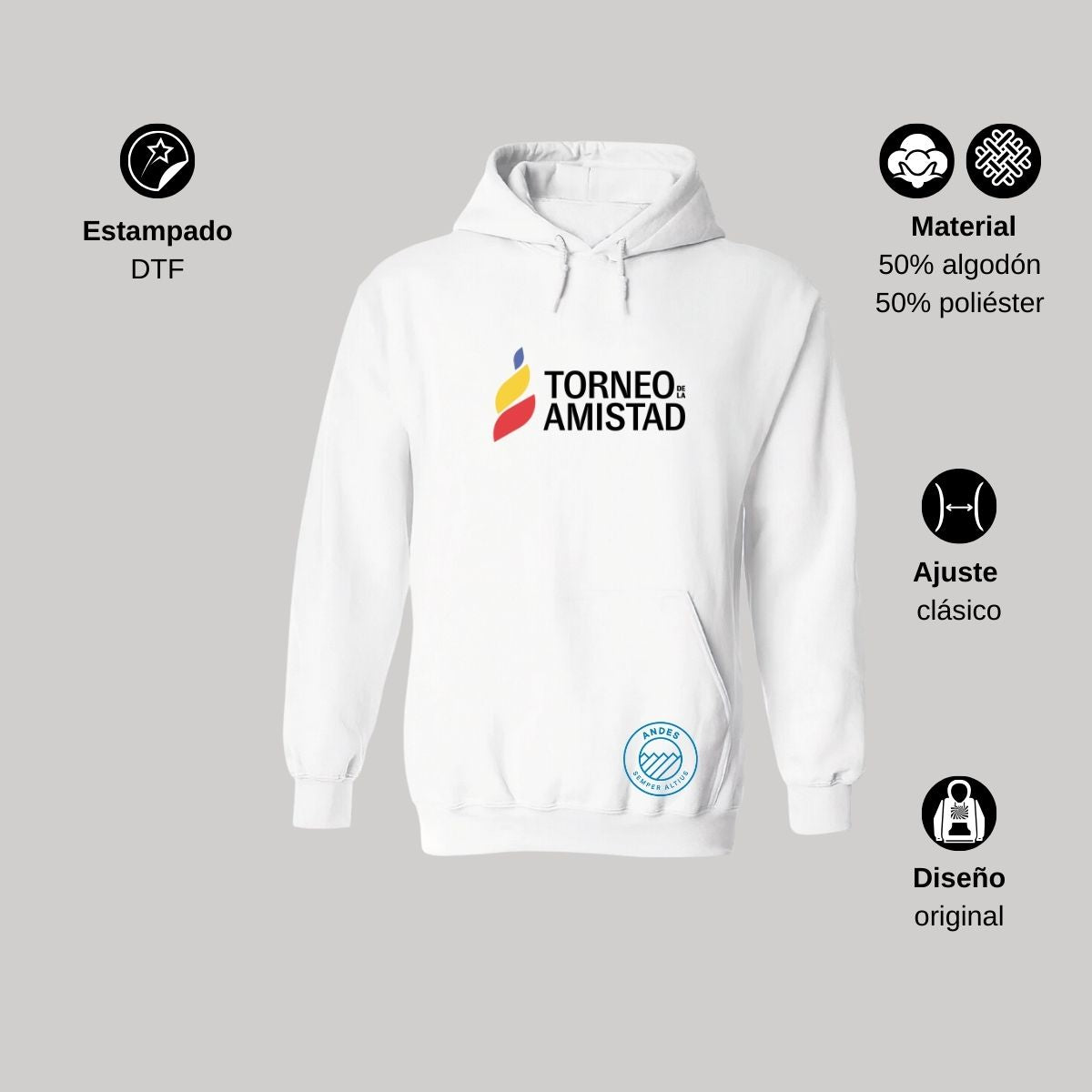 Sudadera Hoodie Unisex Algodón Poliéster Torneo de la Amistad D3T Andes