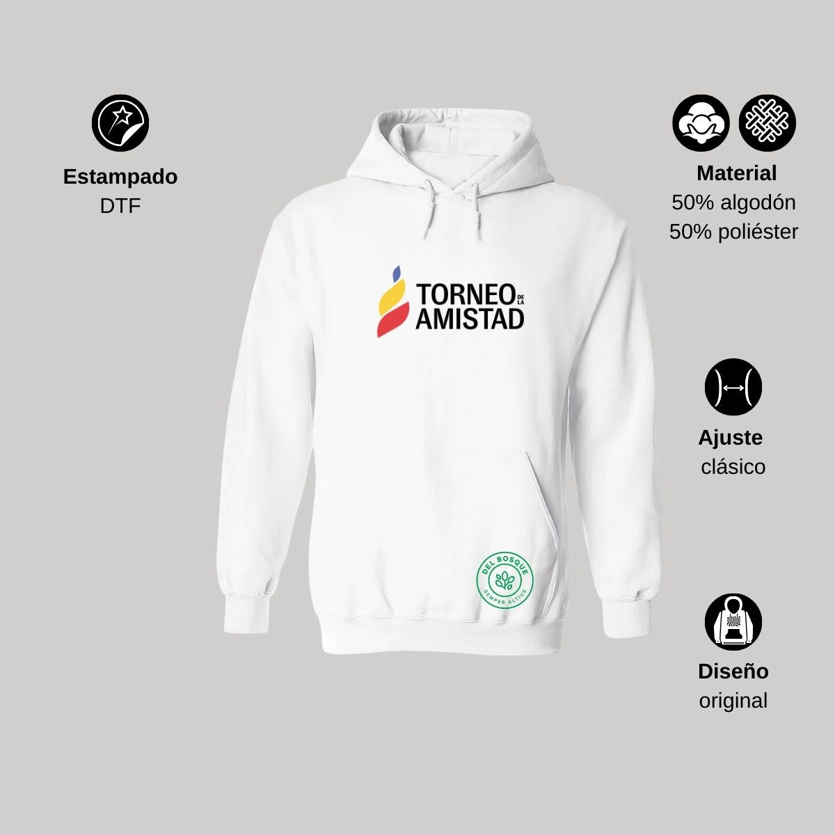 Sudadera Hoodie Unisex Algodón Poliéster Torneo de la Amistad D3T Del Bosque