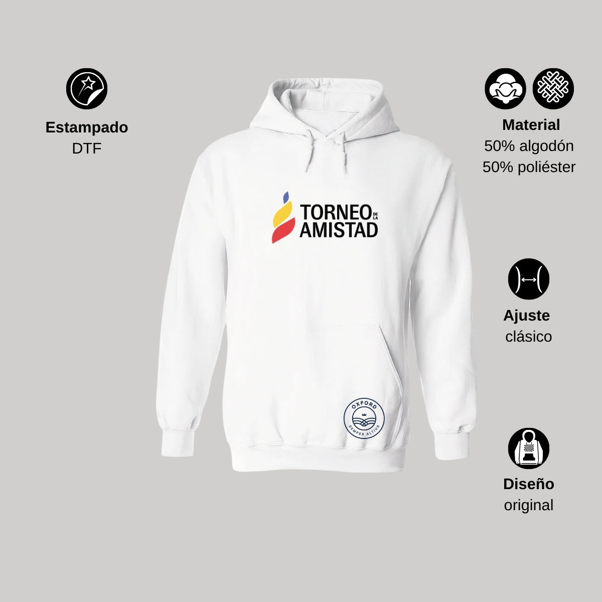 Sudadera Hoodie Unisex Algodón Poliéster Torneo de la Amistad D3T Oxford