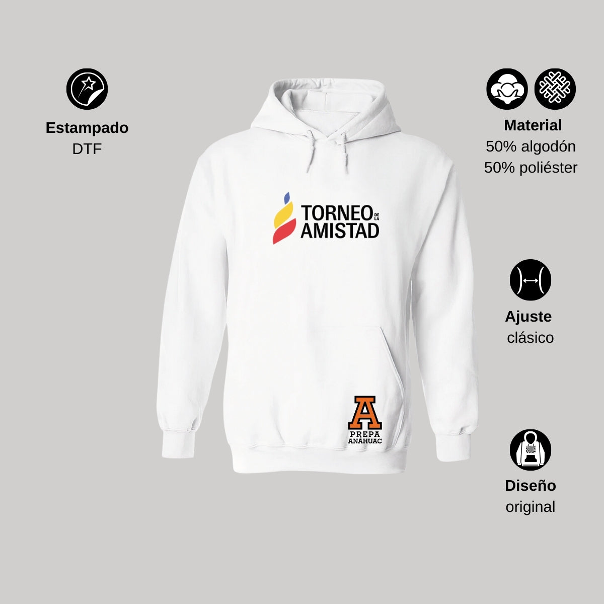 Sudadera Hoodie Unisex Algodón Poliéster Torneo de la Amistad D3T Prepa Anahuac